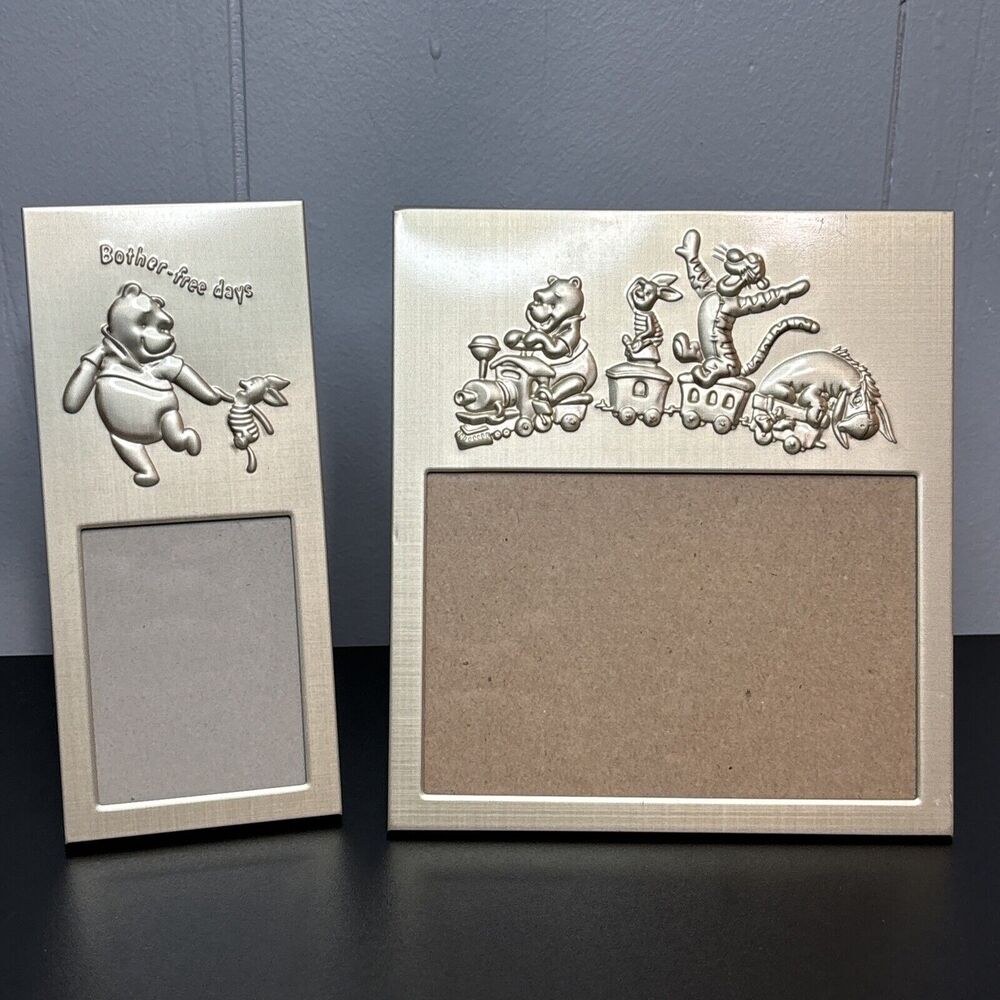 WINNIE THE POOH TIGGER LOT OF 2 METAL PICTURE FRAMES 2.25”x3” And 3.5”x5.25”